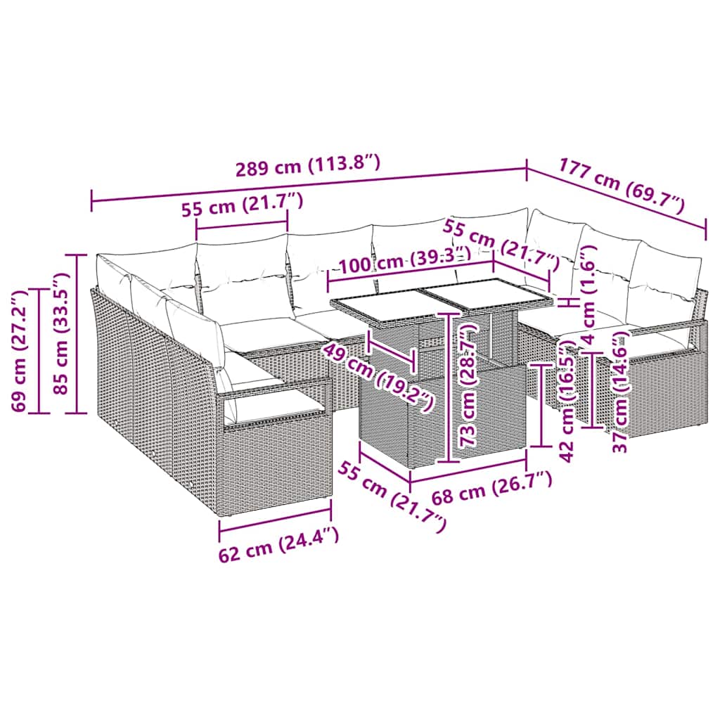Set de canapele pentru grădină 10 pcs Maro și Crem poliratan GartenMobel Dekor