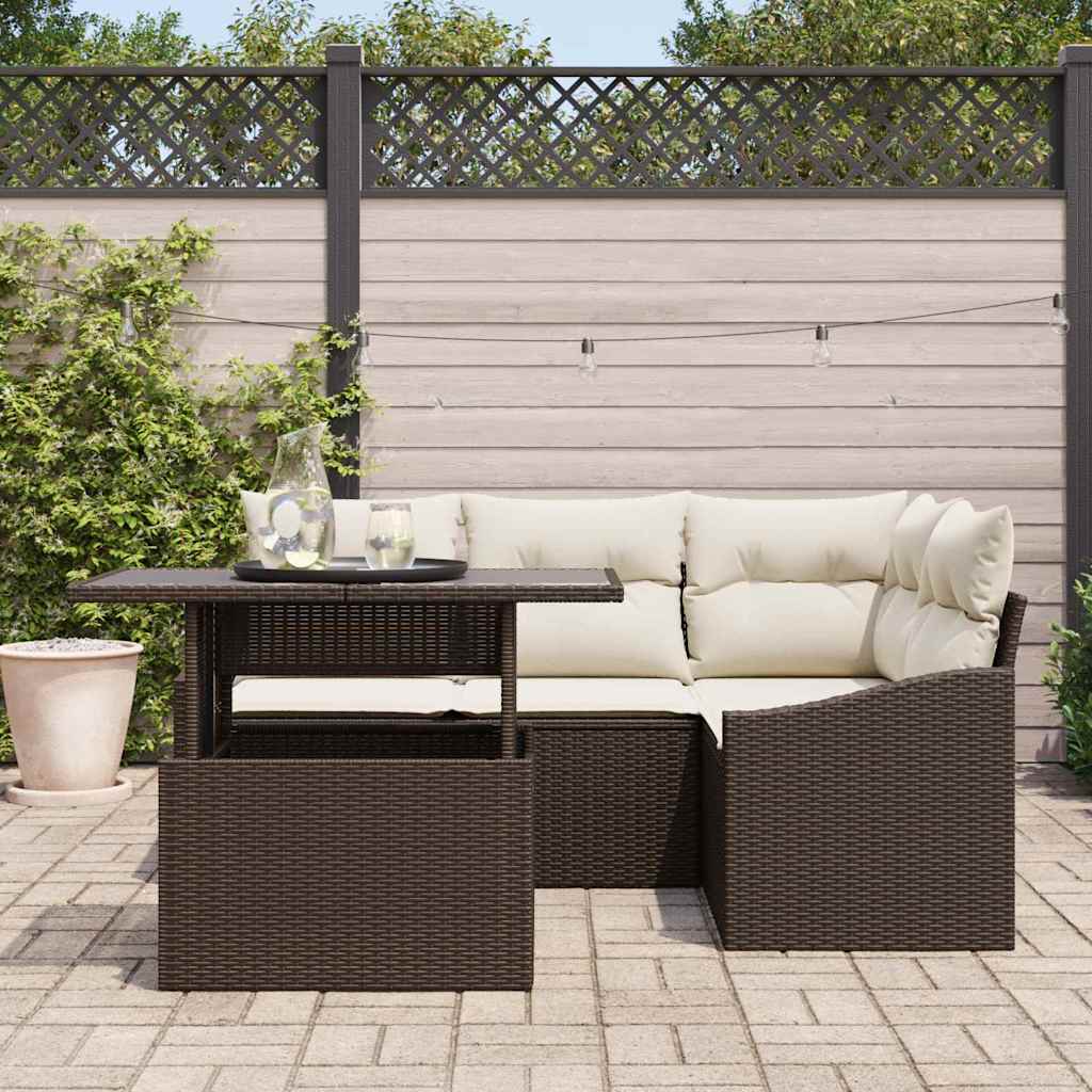 Set de canapele pentru grădină 5 pcs Maro și Crem poliratan GartenMobel Dekor