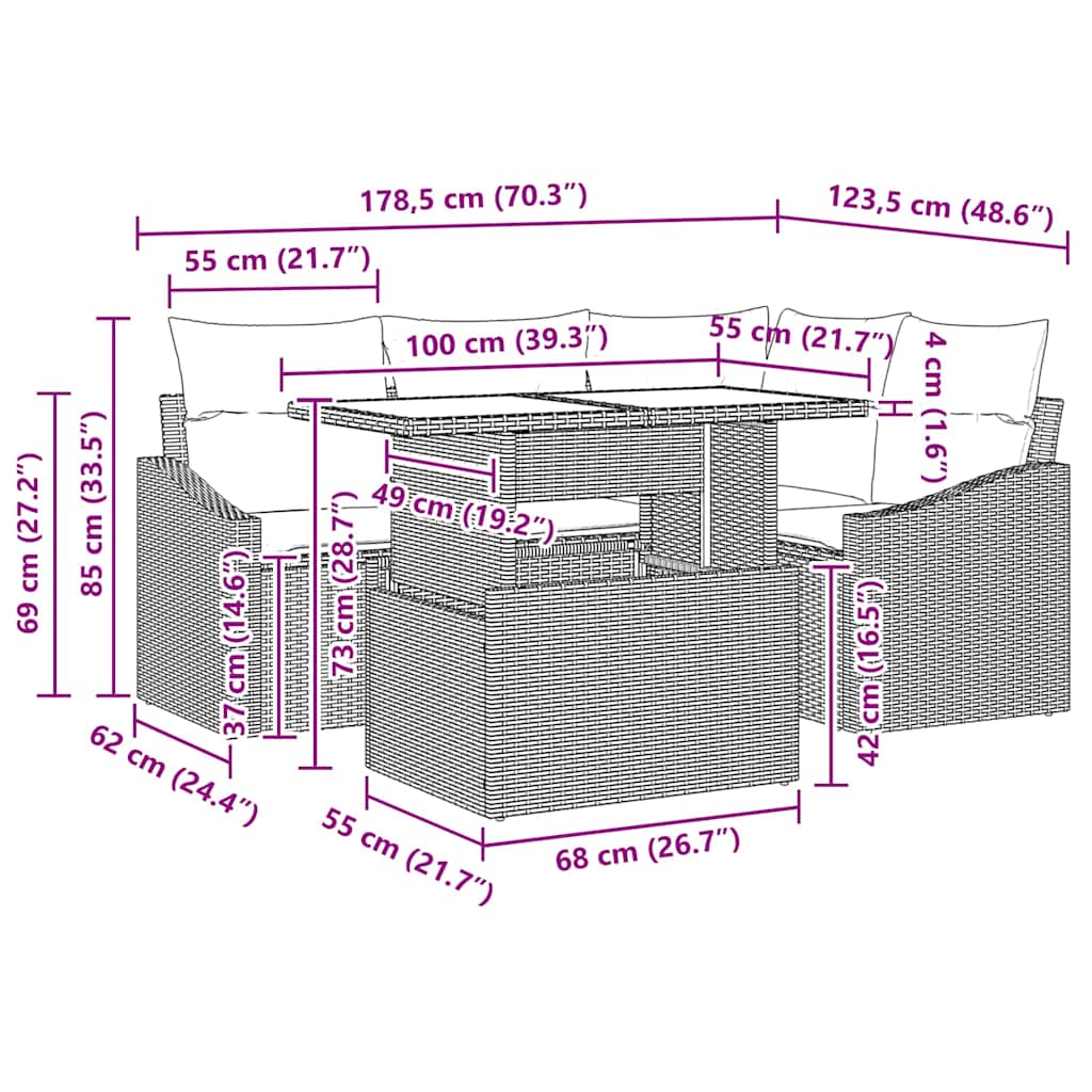 Set de canapele pentru grădină 5 pcs Maro și Crem poliratan GartenMobel Dekor