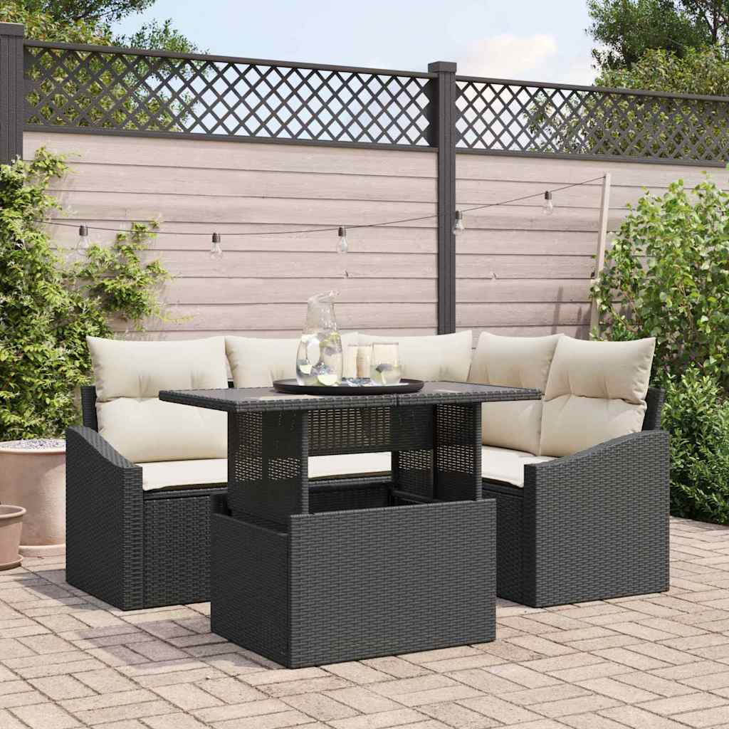 Set de canapele pentru grădină 5 pcs Negru și Crem poliratan GartenMobel Dekor