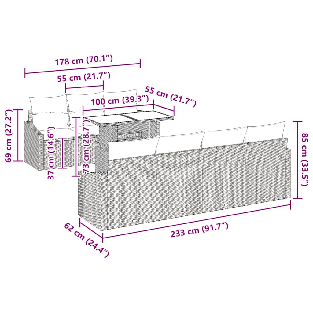 Set de canapele pentru grădină 8 pcs Negru și Crem poliratan GartenMobel Dekor