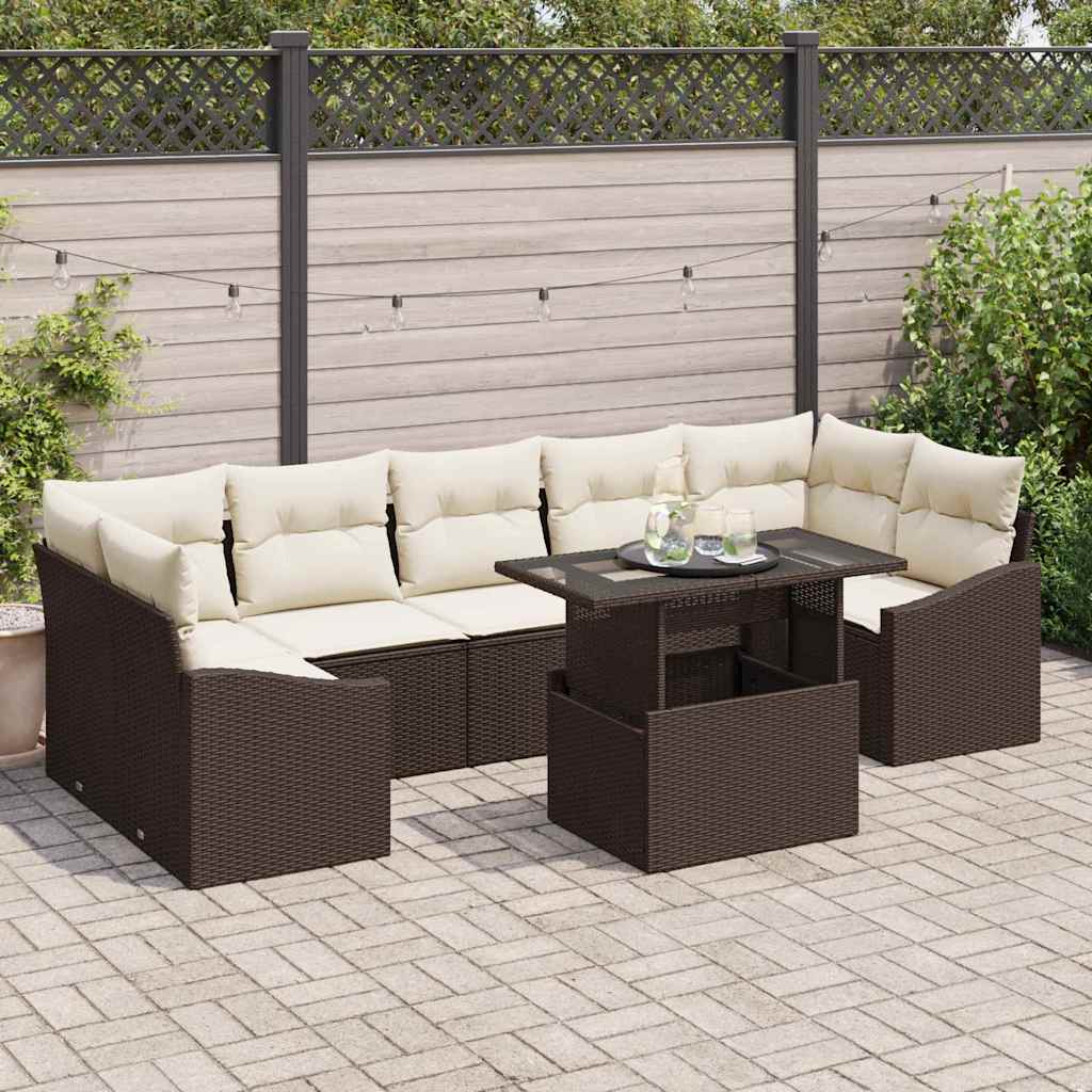 Set de canapele pentru grădină 8 pcs maro și crem poliratan GartenMobel Dekor