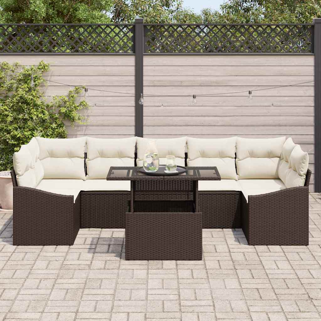 Set de canapele pentru grădină 8 pcs maro și crem poliratan GartenMobel Dekor