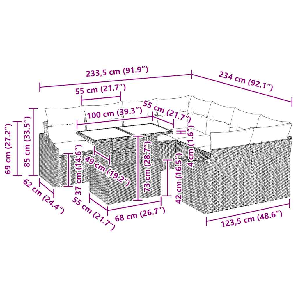 Set de canapele pentru grădină 9 pcs Gri deschis poliratan GartenMobel Dekor