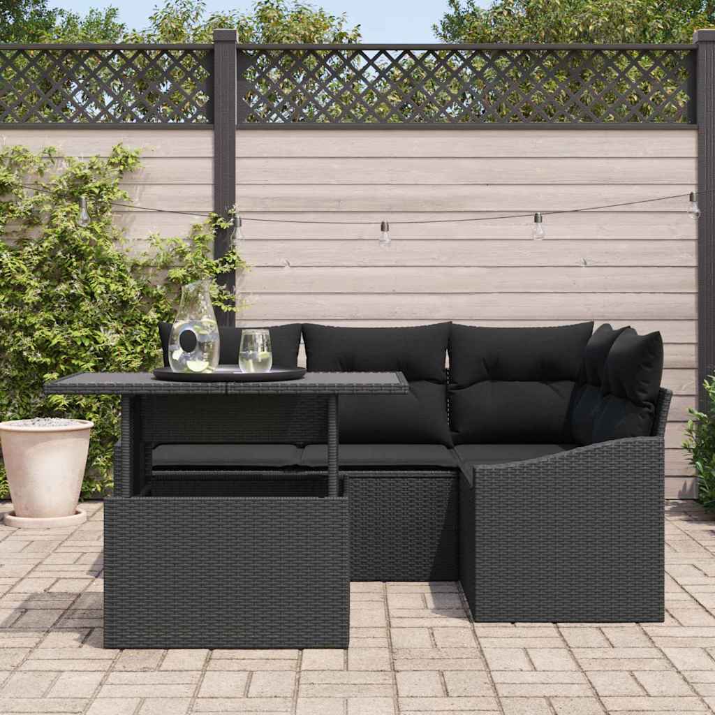 Set de canapele pentru grădină cu pernă 5 pcs Negru poliratan GartenMobel Dekor