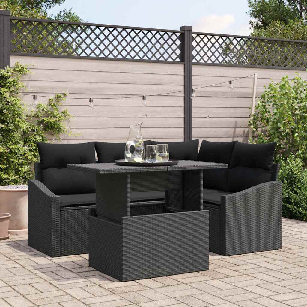 Set de canapele pentru grădină cu pernă 5 pcs Negru poliratan GartenMobel Dekor