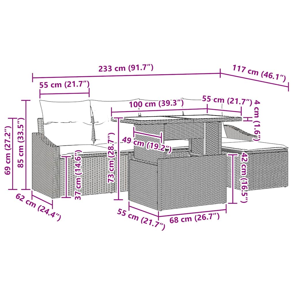 Set de canapele pentru grădină cu pernă 6 pcs Gri poliratan GartenMobel Dekor