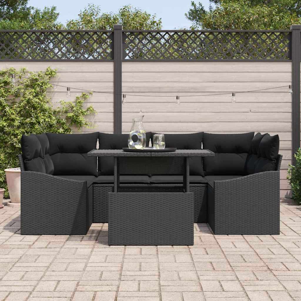 Set de canapele pentru grădină cu pernă 7 pcs Negru poliratan GartenMobel Dekor