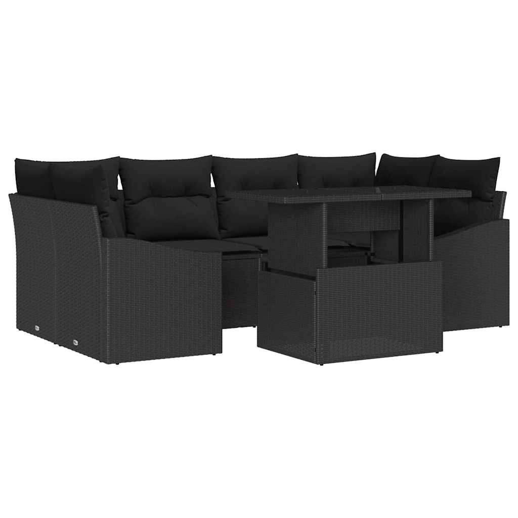 Set de canapele pentru grădină cu pernă 7 pcs Negru poliratan GartenMobel Dekor