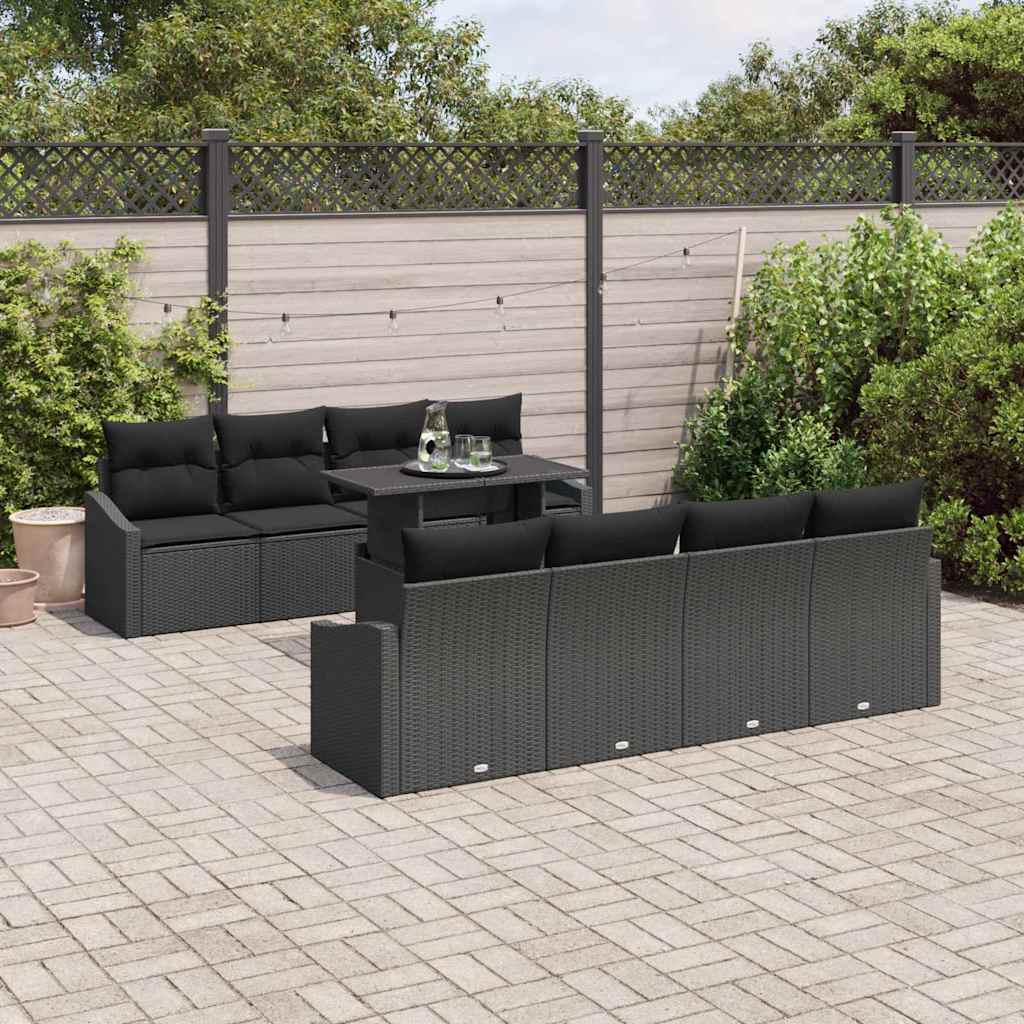 Set de canapele pentru grădină cu pernă 7 pcs Negru poliratan GartenMobel Dekor