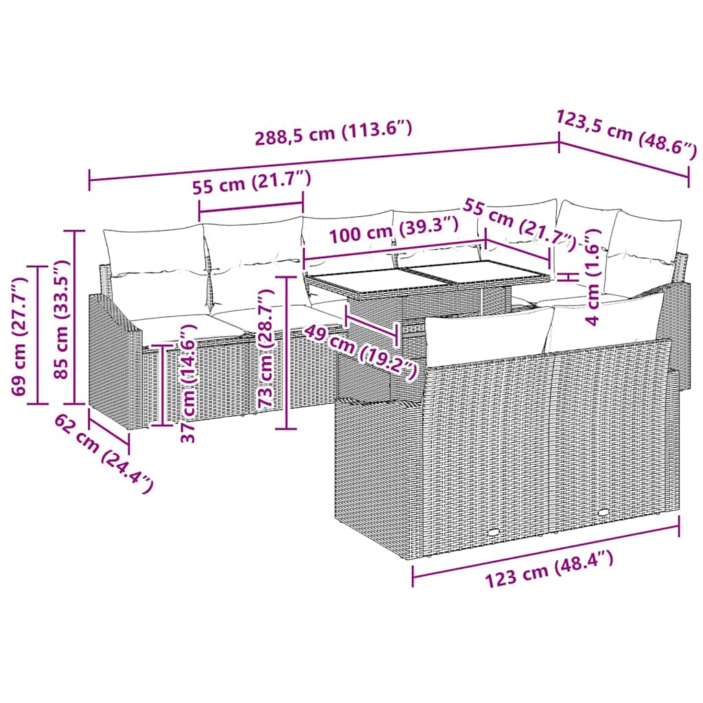 Set de canapele pentru grădină 9 pcs Negru și Crem poliratan GartenMobel Dekor