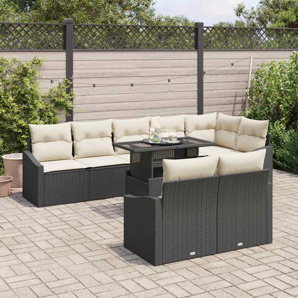 Set de canapele pentru grădină 9 pcs Negru și Crem poliratan GartenMobel Dekor
