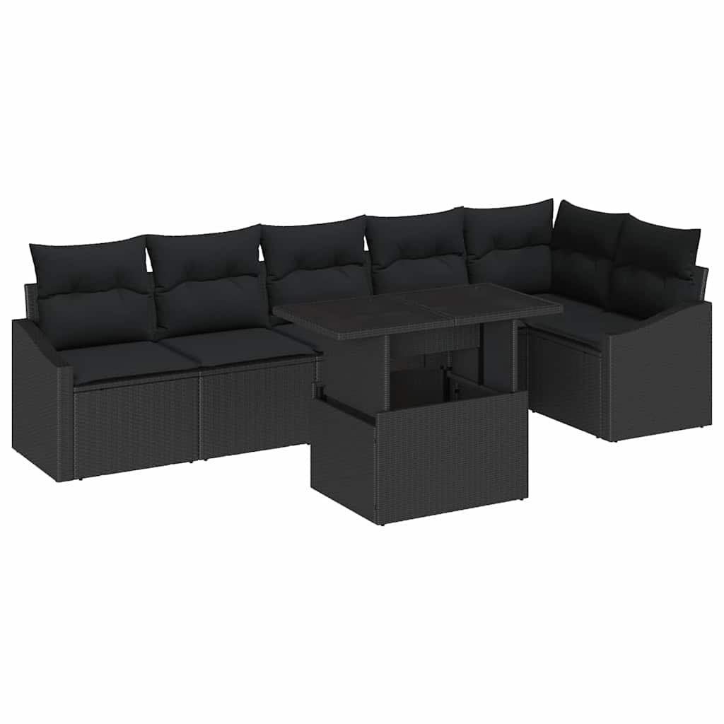 Set de canapele pentru grădină cu pernă 7 pcs Negru poliratan GartenMobel Dekor