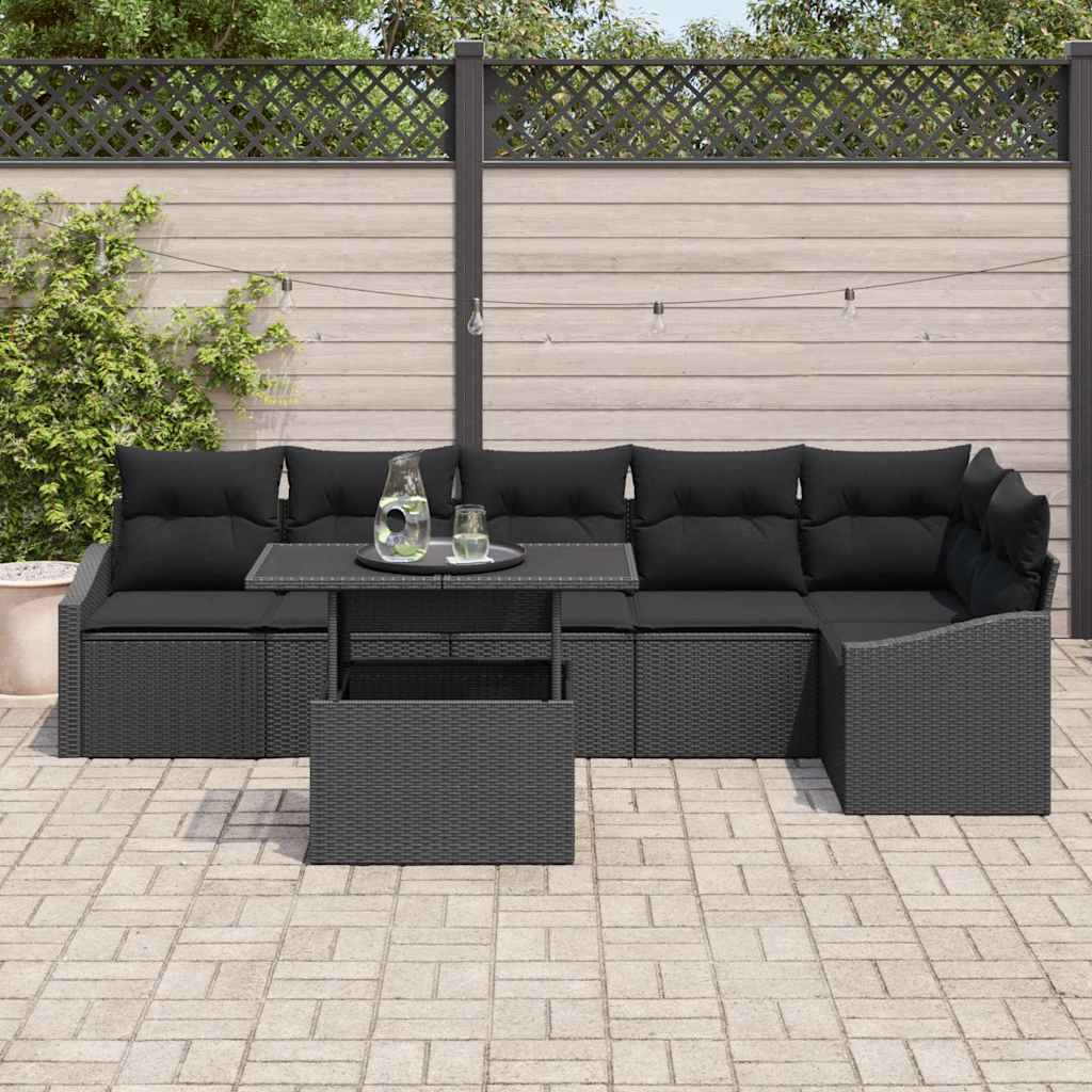 Set de canapele pentru grădină cu pernă 7 pcs Negru poliratan GartenMobel Dekor