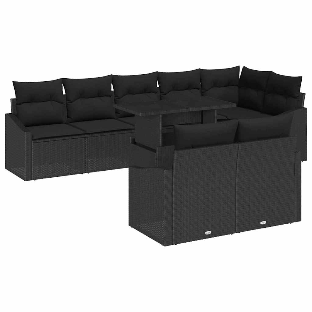 Set de canapele pentru grădină cu pernă 9 pcs Negru poliratan GartenMobel Dekor