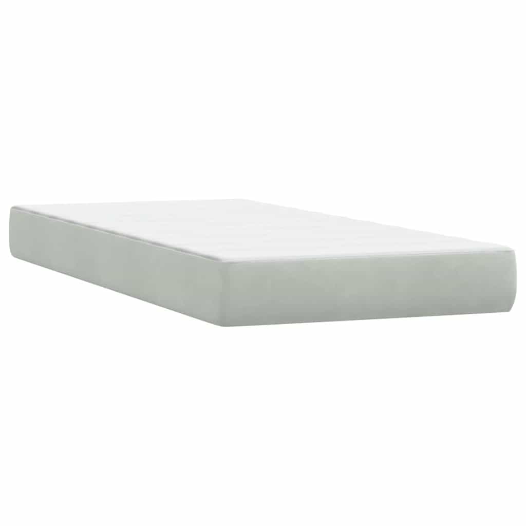 Pat box spring cu saltea, gri deschis, 90x210 cm, catifea GartenMobel Dekor