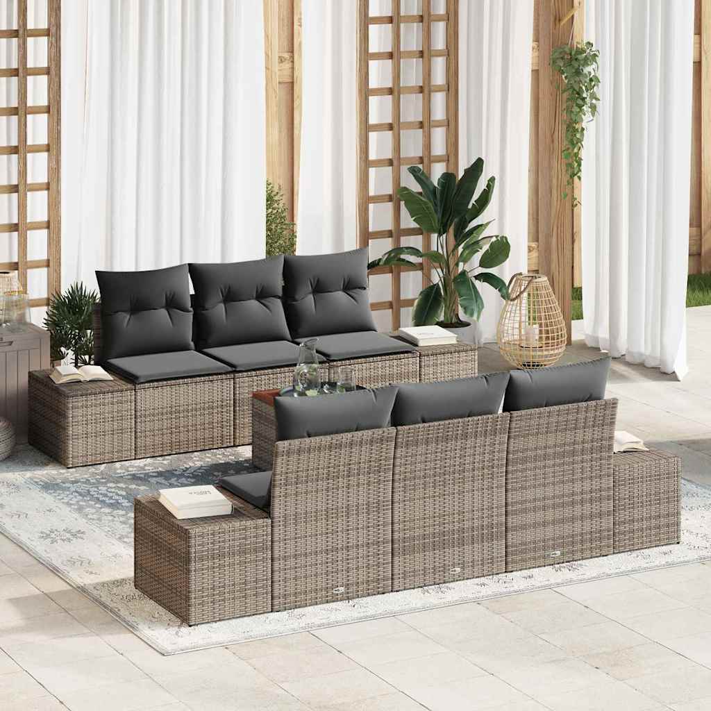Set de canapele pentru grădină cu pernă 7 pcs Gri poliratan GartenMobel Dekor