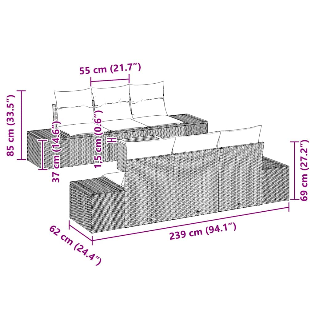 Set de canapele pentru grădină cu pernă 7 pcs Gri poliratan GartenMobel Dekor