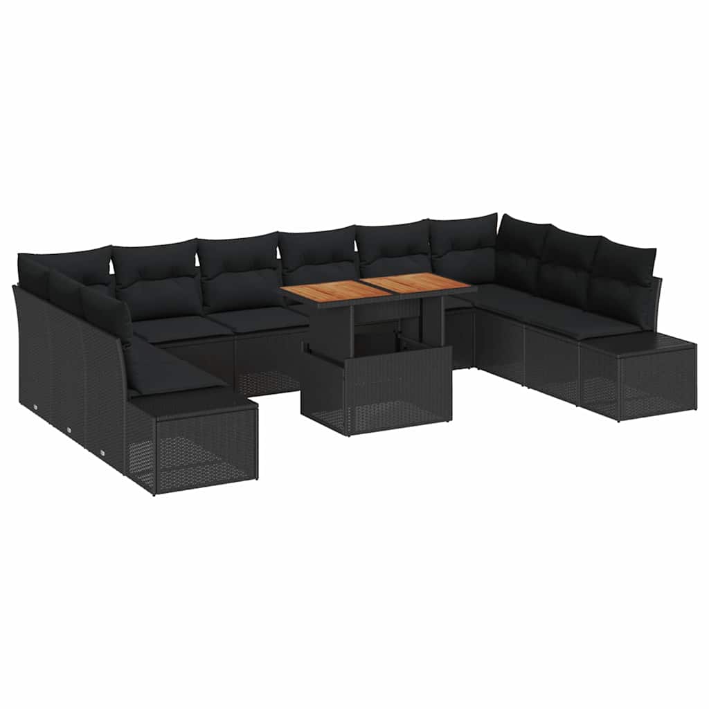 Set de canapele pentru grădină cu pernă 11 pcs Negru și Maro GartenMobel Dekor