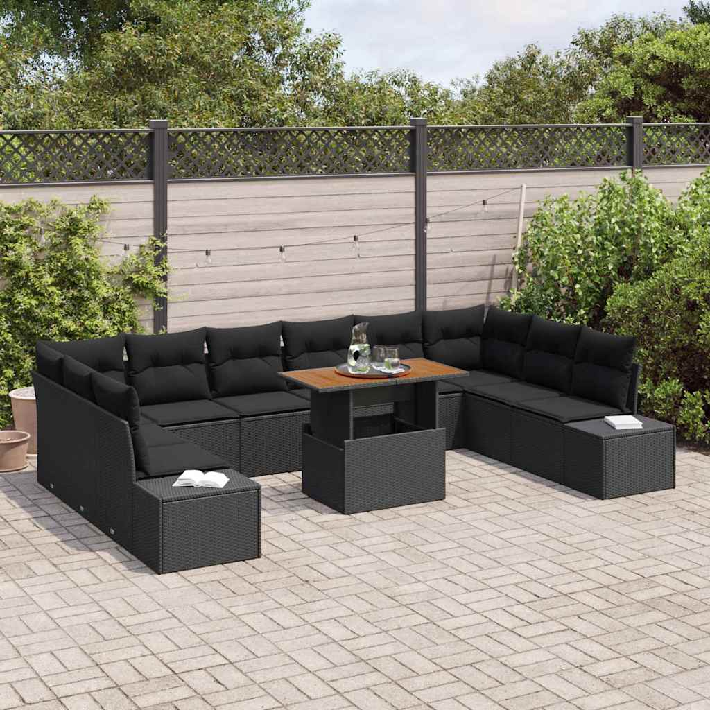 Set de canapele pentru grădină cu pernă 11 pcs Negru și Maro GartenMobel Dekor