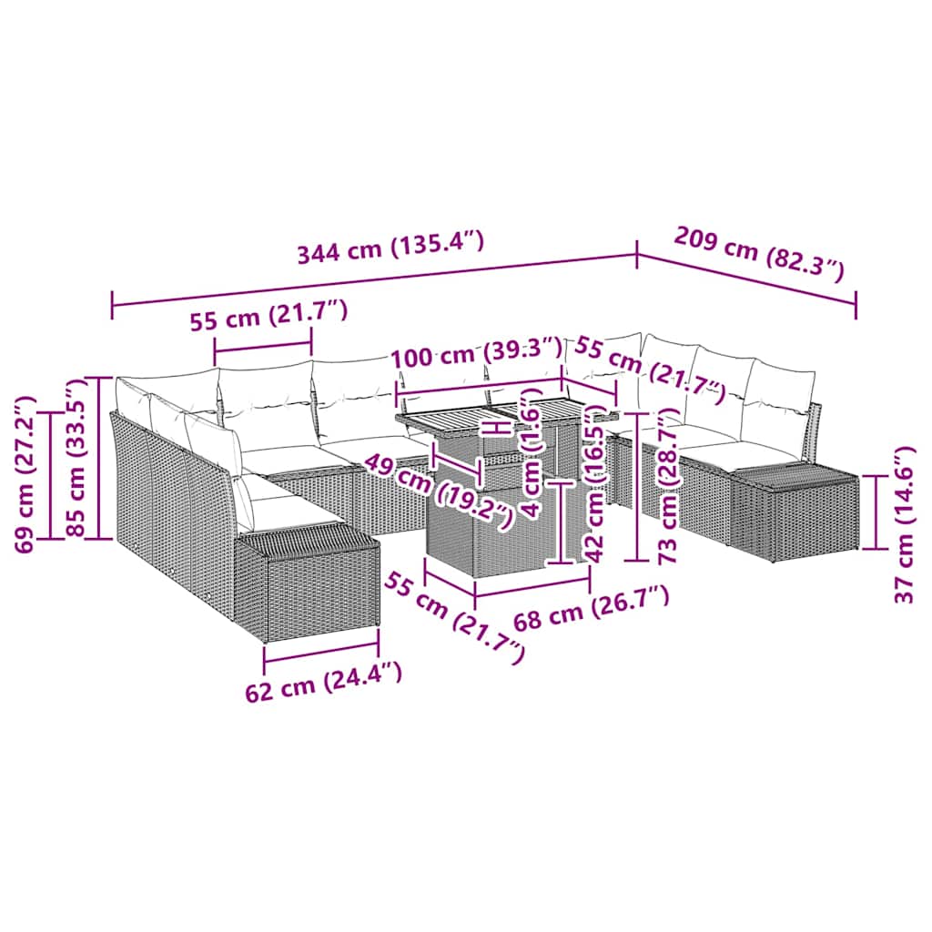 Set de canapele pentru grădină cu pernă 11 pcs Negru și Maro GartenMobel Dekor
