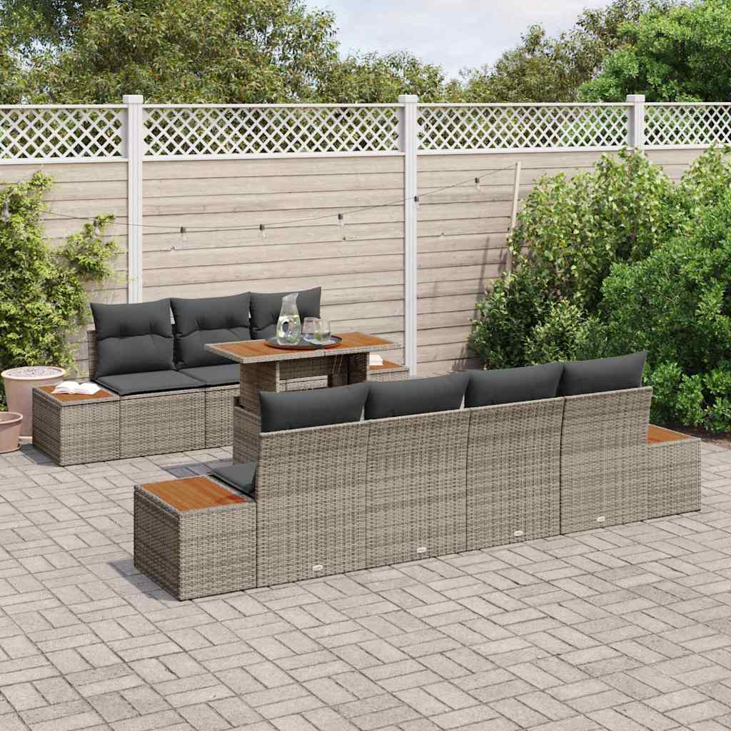 Set de canapele pentru grădină cu pernă 8 pcs Gri Rattan poli GartenMobel Dekor