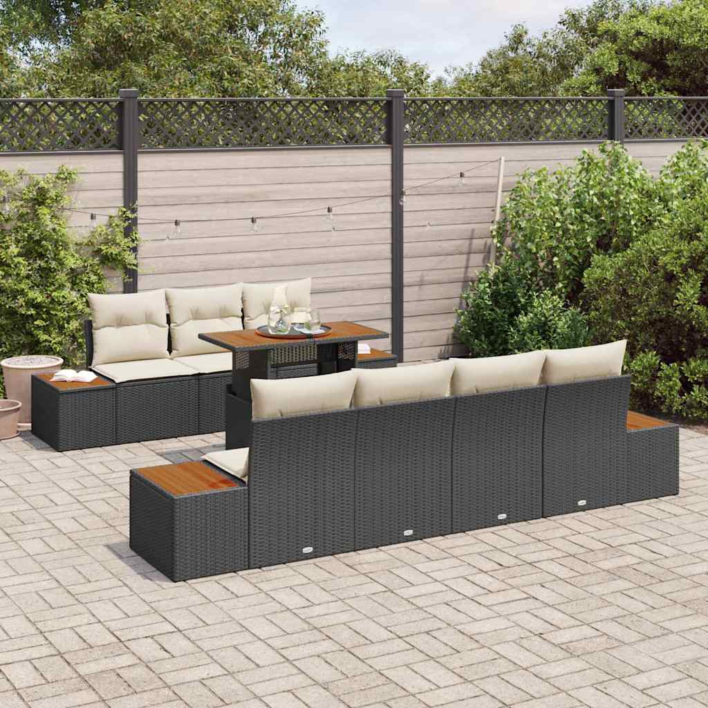 Set de canapele pentru grădină cu pernă 8 pcs Negru Rattan poli GartenMobel Dekor