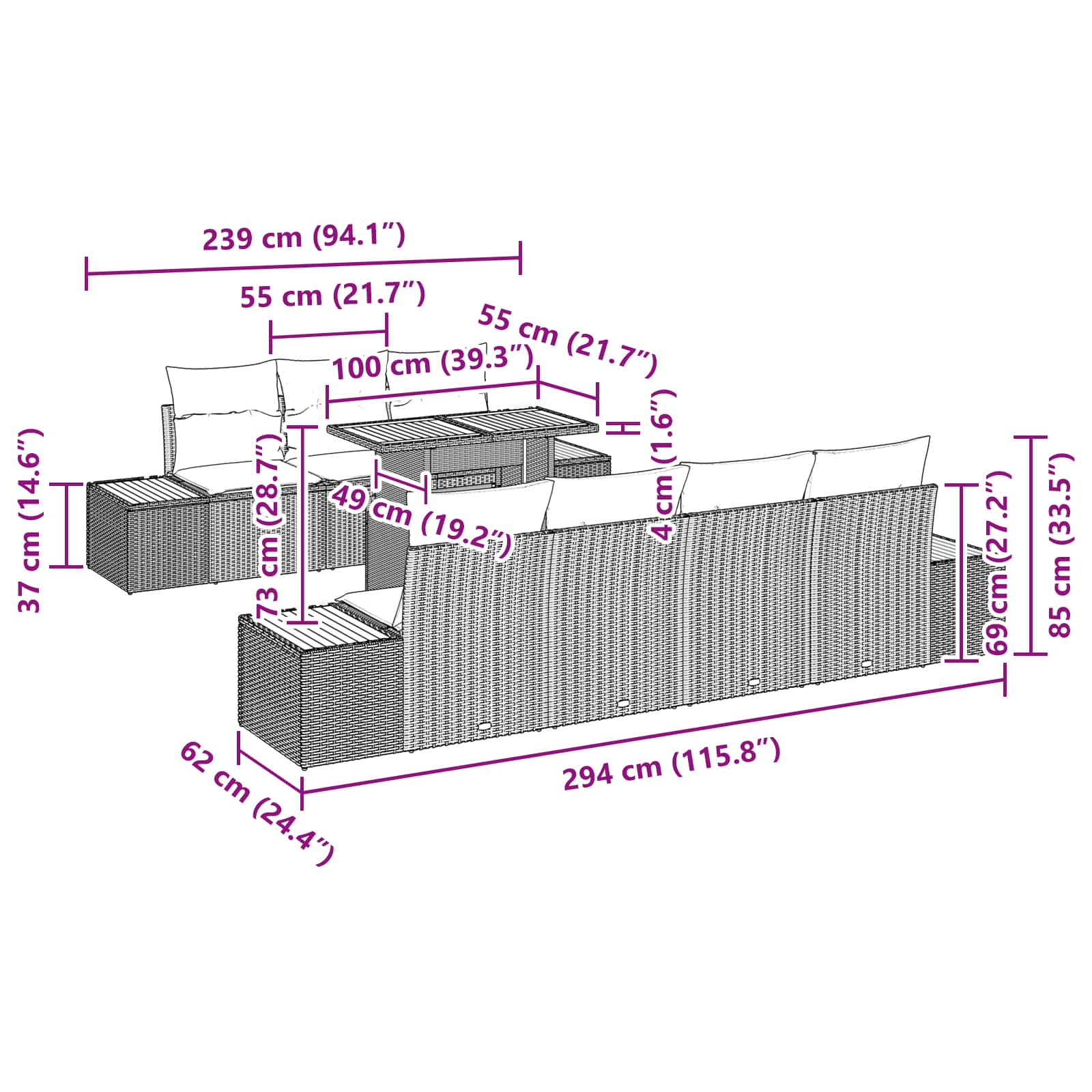Set de canapele pentru grădină cu pernă 8 pcs Negru Rattan poli GartenMobel Dekor