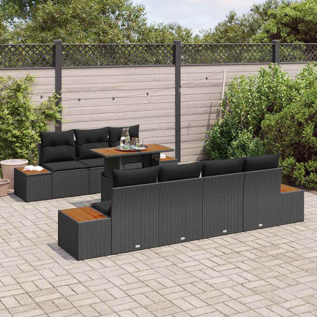 Set de canapele pentru grădină cu pernă 8 pcs Negru Rattan poli GartenMobel Dekor