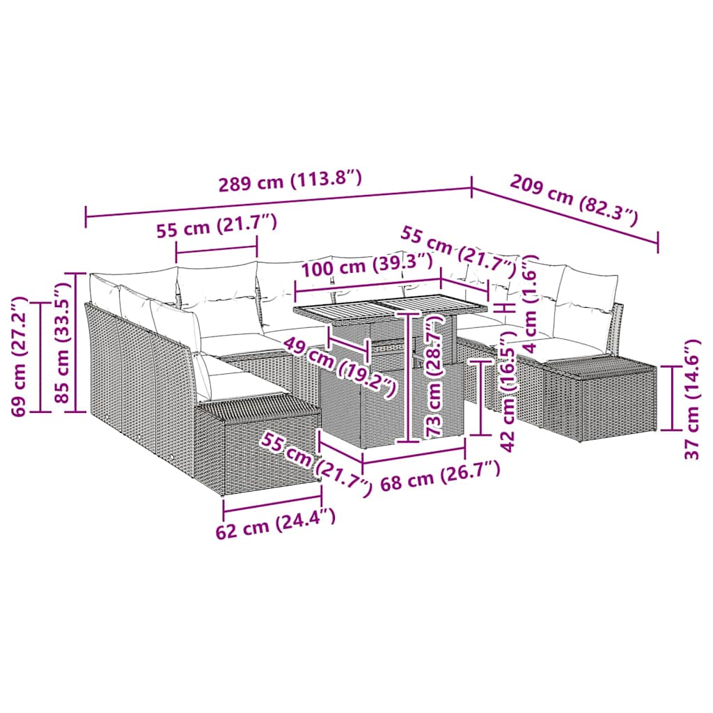 Set de masă pentru grădină cu pernă 10 pcs Negru și Crem GartenMobel Dekor