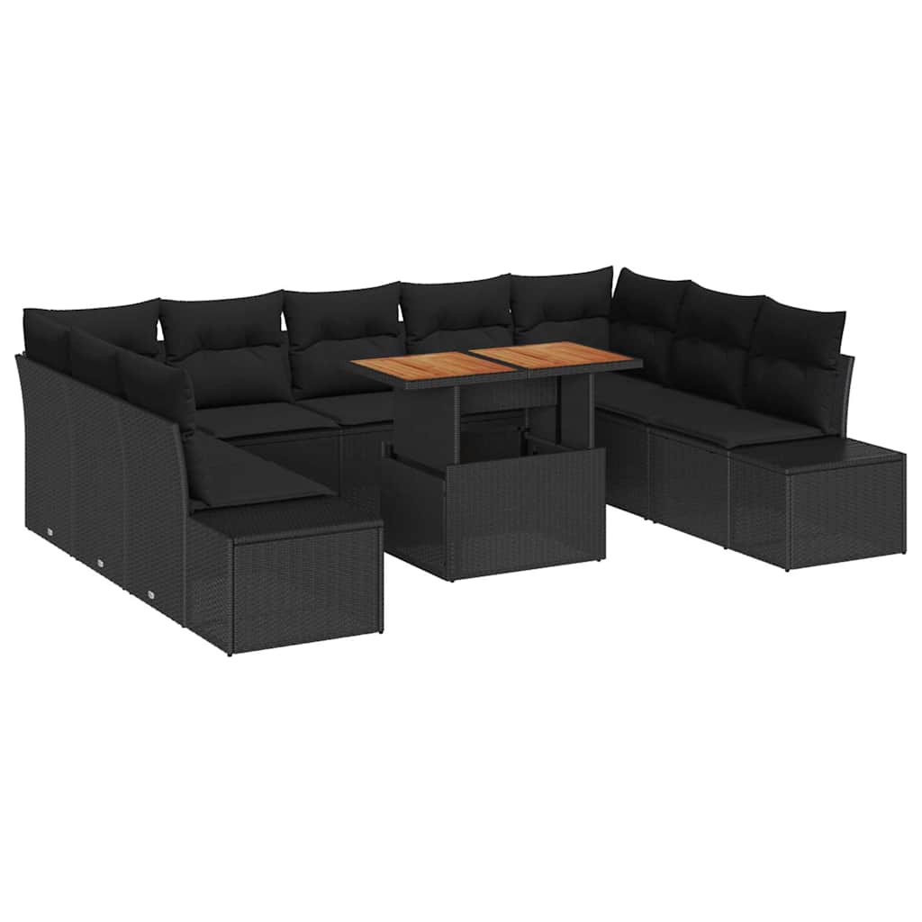 Set de masă pentru grădină cu pernă 10 pcs Negru și Maro GartenMobel Dekor