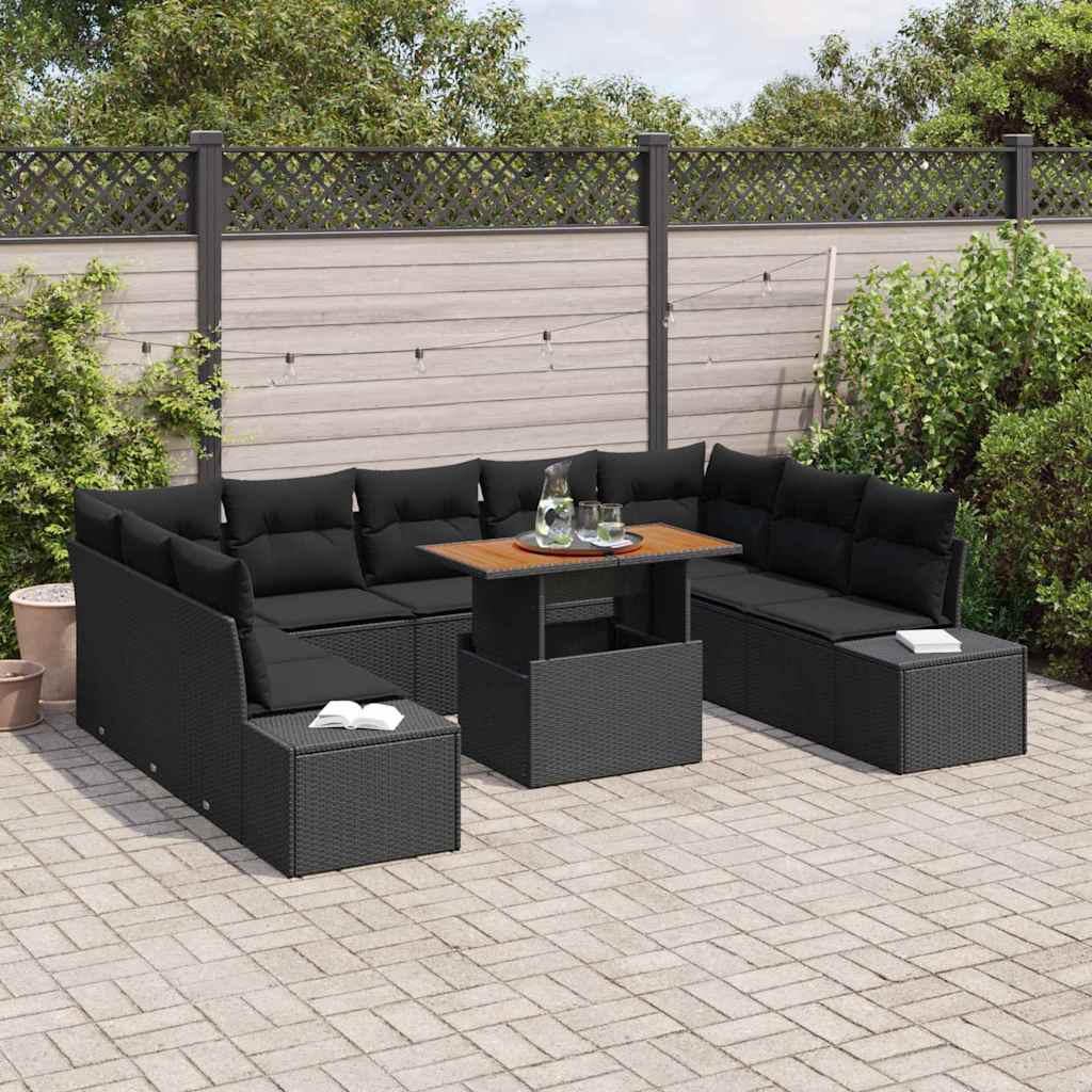Set de masă pentru grădină cu pernă 10 pcs Negru și Maro GartenMobel Dekor