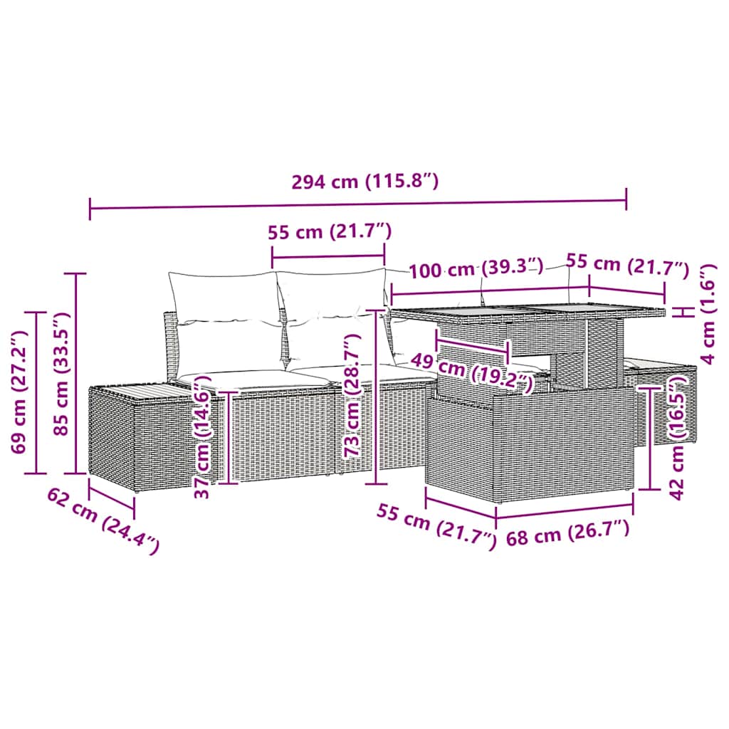 Set de masă pentru grădină cu pernă 5 pcs Gri și Brown GartenMobel Dekor