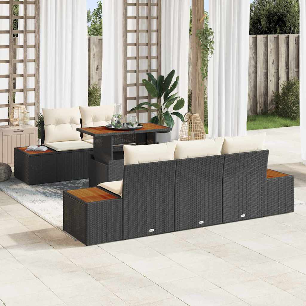 Set de masă pentru grădină cu pernă 6 pcs Negru și Bej GartenMobel Dekor