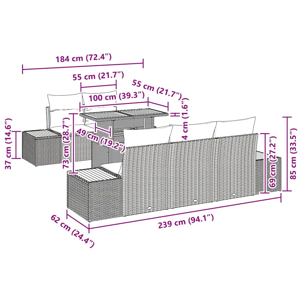 Set de masă pentru grădină cu pernă 6 pcs Negru și Bej GartenMobel Dekor