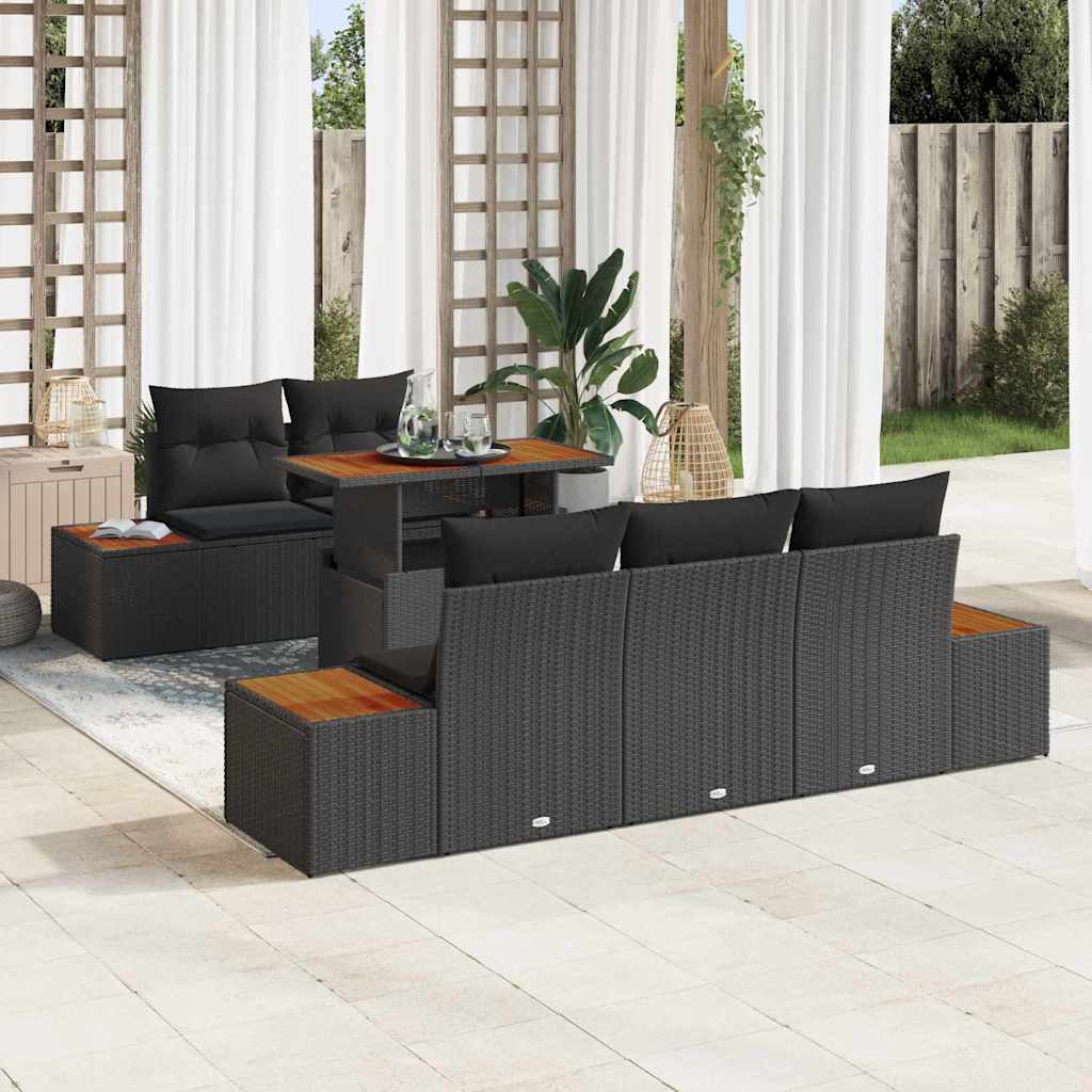 Set de masă pentru grădină cu pernă 6 pcs Negru și Maro GartenMobel Dekor