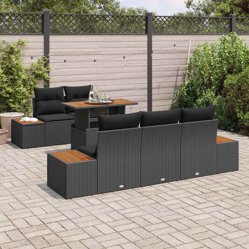 Set de masă pentru grădină cu pernă 6 pcs Negru și Maro GartenMobel Dekor