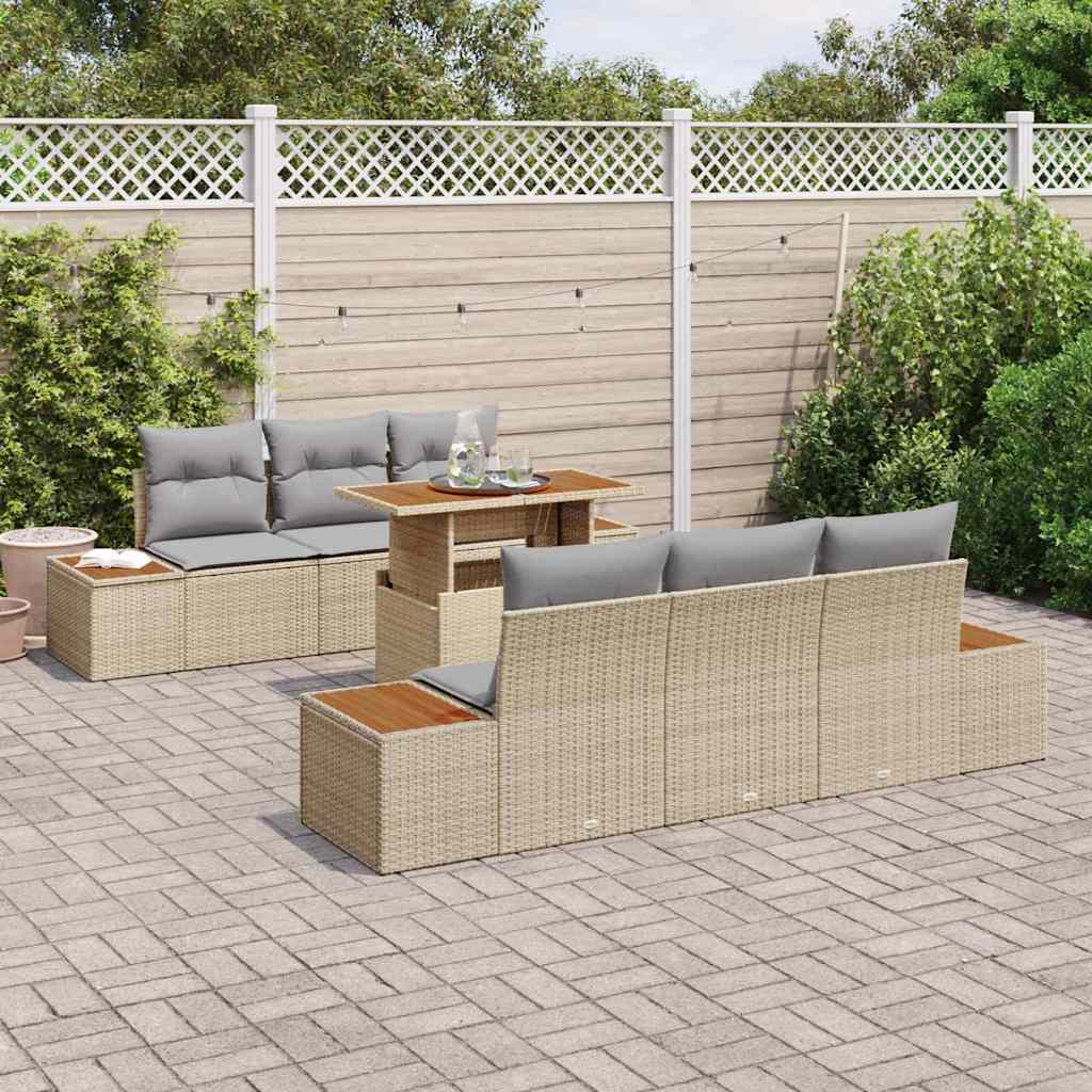Set de masă pentru grădină cu pernă 7 pcs Bej și gri GartenMobel Dekor