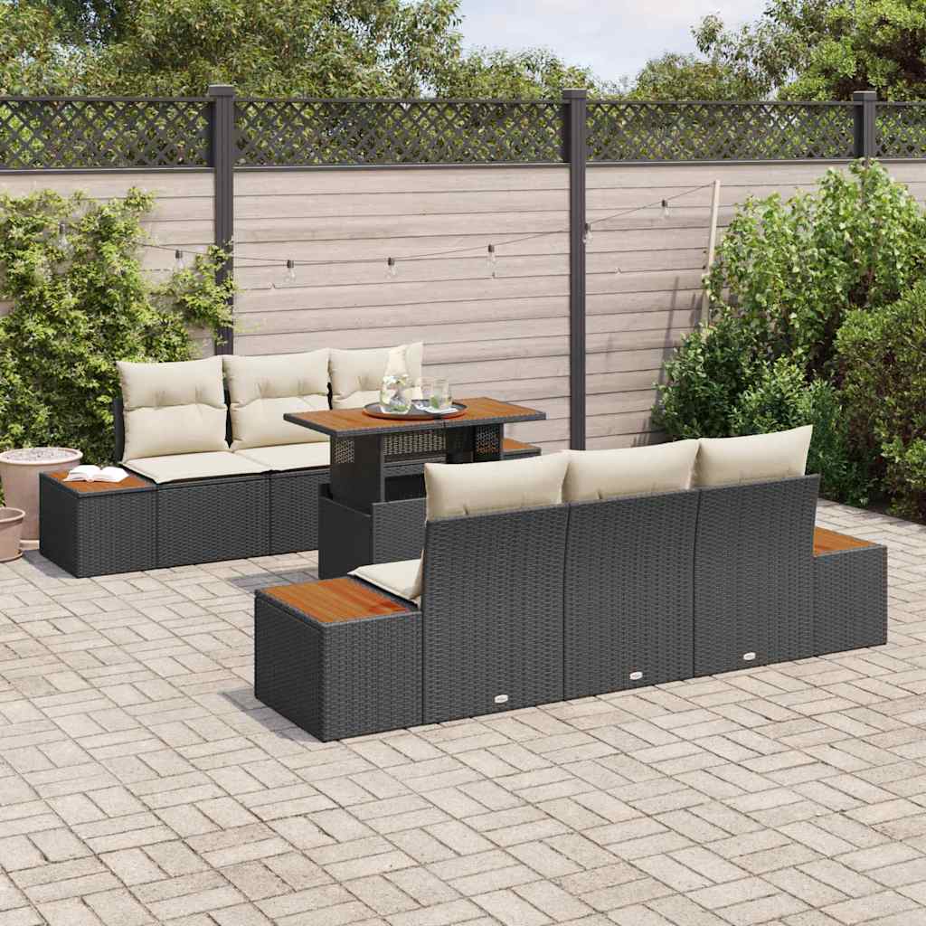 Set de masă pentru grădină cu pernă 7 pcs Negru și Bej GartenMobel Dekor