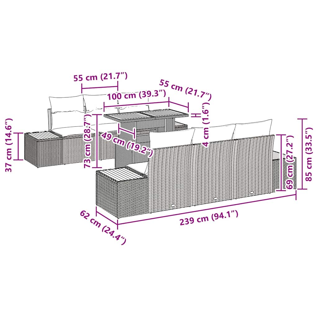 Set de masă pentru grădină cu pernă 7 pcs Negru și Bej GartenMobel Dekor