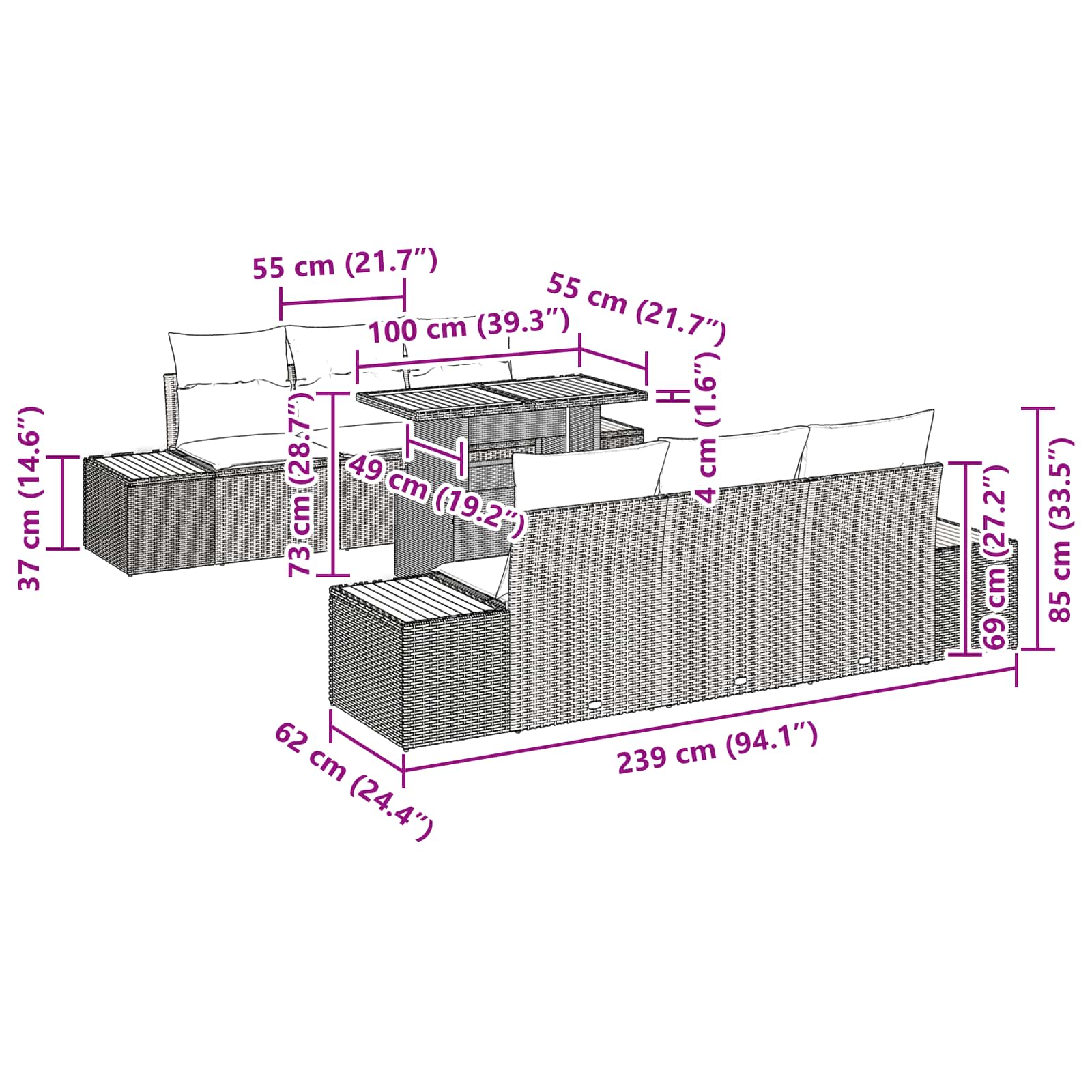 Set de masă pentru grădină cu pernă 7 pcs Negru și Maro GartenMobel Dekor