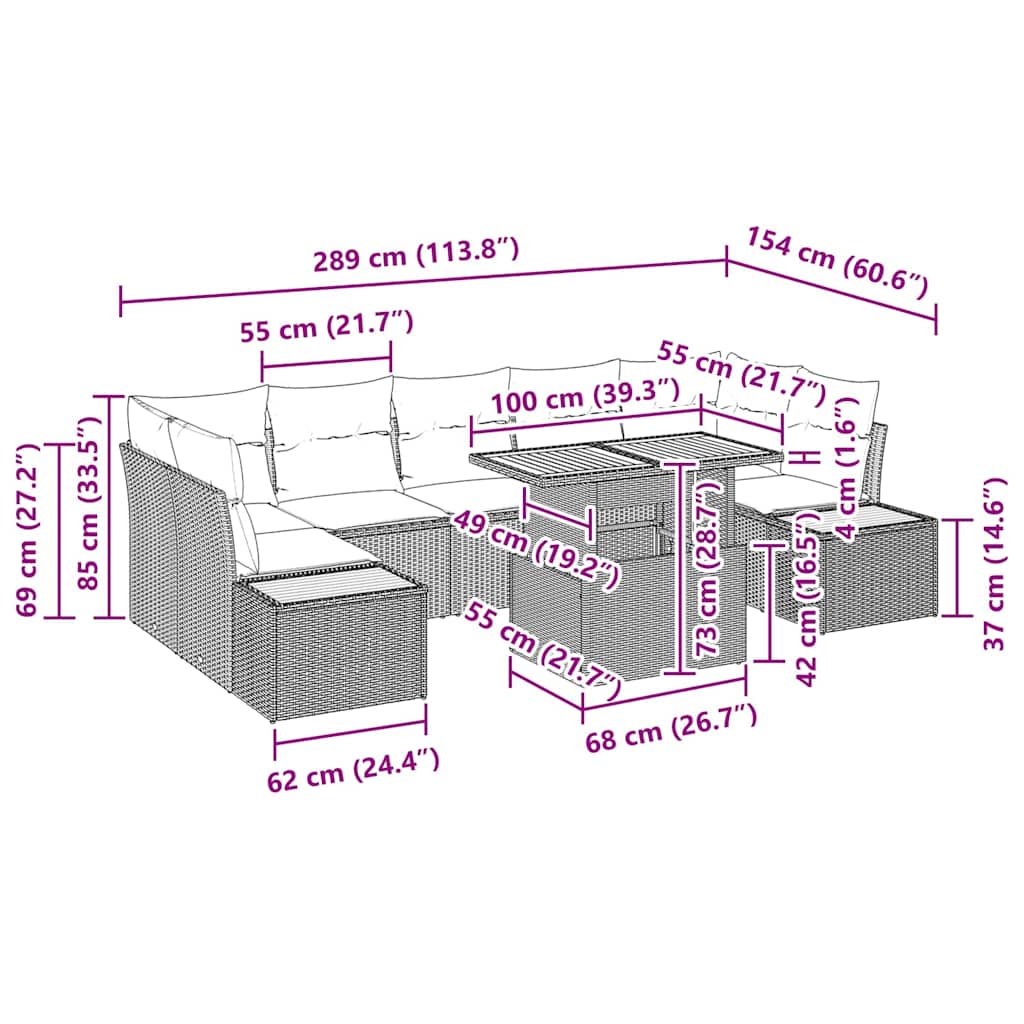 Set de masă pentru grădină cu pernă 8 pcs Bej și gri GartenMobel Dekor