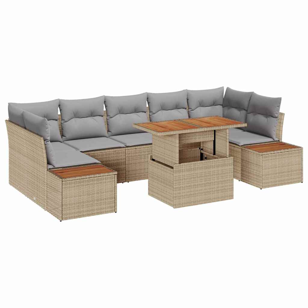 Set de masă pentru grădină cu pernă 8 pcs Bej și gri GartenMobel Dekor
