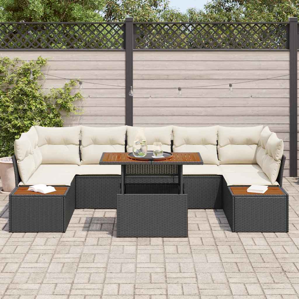 Set de masă pentru grădină cu pernă 8 pcs Negru și Bej GartenMobel Dekor