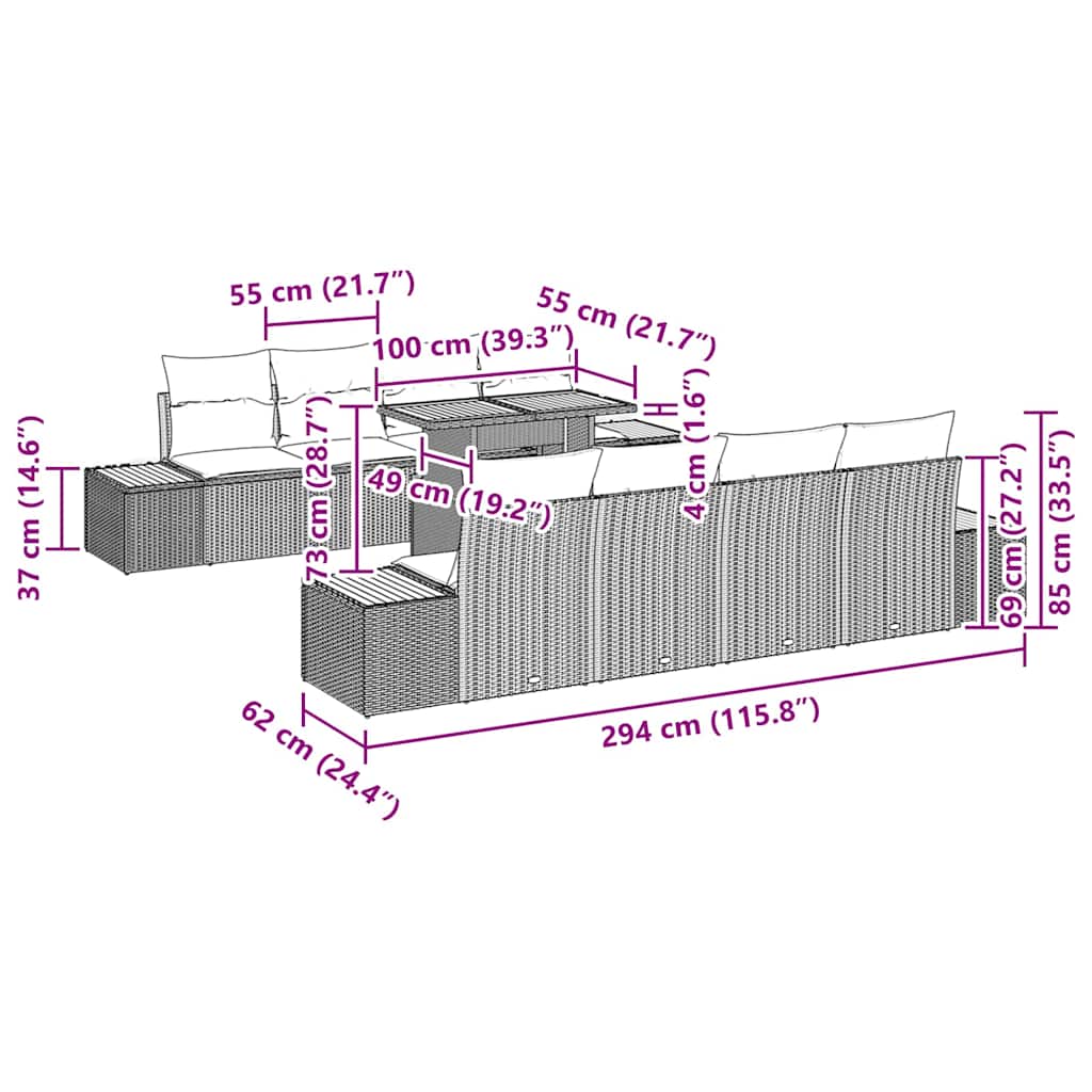 Set de masă pentru grădină cu pernă 9 pcs Gri și Brown GartenMobel Dekor