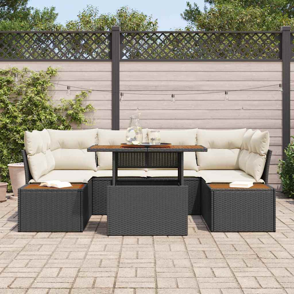 Set de masă pentru grădină cu pernă 9 pcs Negru și Bej GartenMobel Dekor