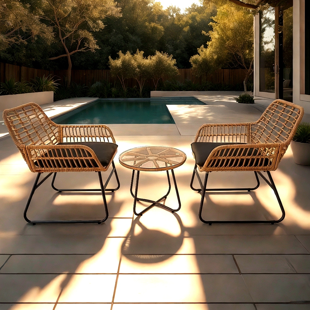 Set mobilier de grădină din ratan cu 2 scaune, perne și masă rotundă