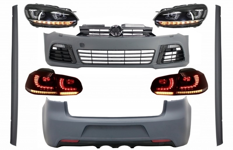 Pachet Complet Exterior VW Golf VI 6 MK6 (2008-2013) R20 Look cu Faruri LED si Stopuri Full LED Semnal Secvential Dinamic Performance AutoTuning