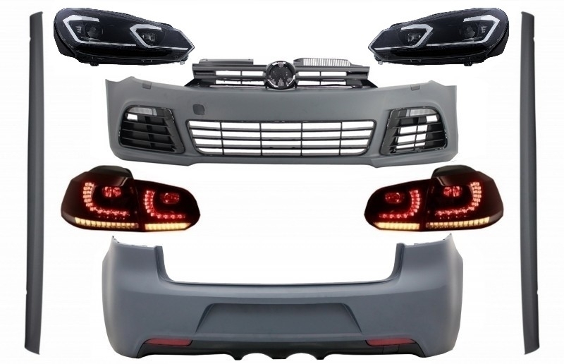 Pachet Complet Exterior VW Golf VI 6 MK6 (2008-2013) R20 Look cu Faruri LED si Stopuri Full LED Semnal Secvential Dinamic Performance AutoTuning
