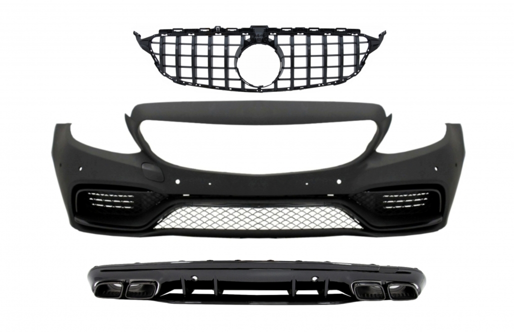 Bara Fata cu Grila si Difuzor MERCEDES C-Class W205 S205 (2014-2018) C63 Design Negru Performance AutoTuning